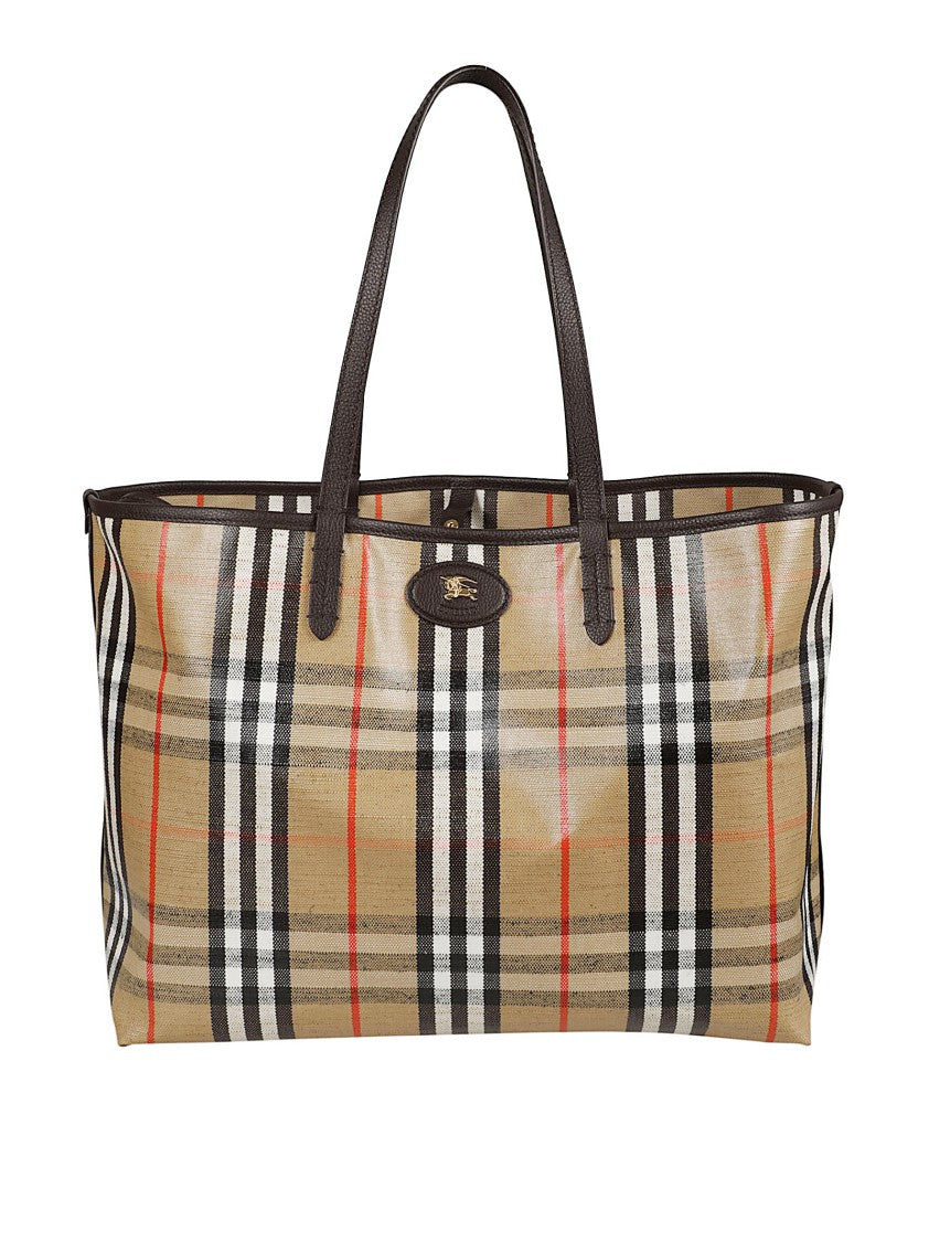 Burberry Check Pattern Tote Bag With Press-Stud Fastening