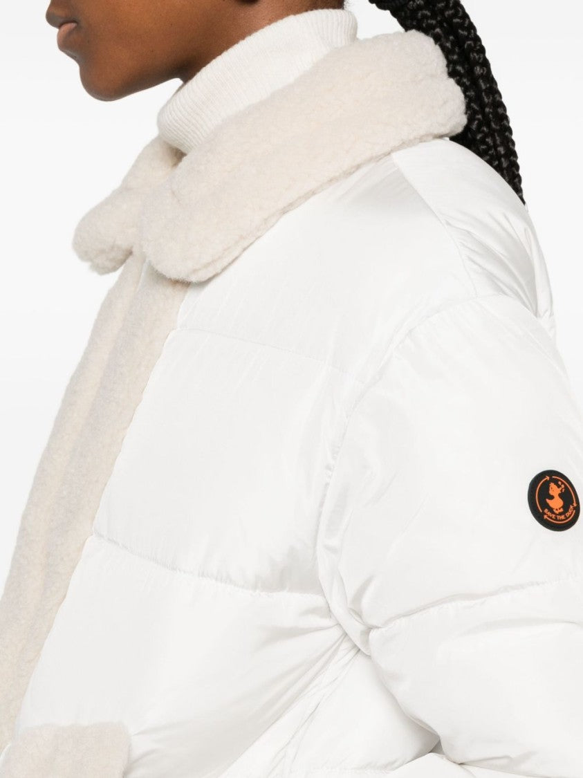 Save The Duck Short Quilted Jacket With Plush Collar And Trim