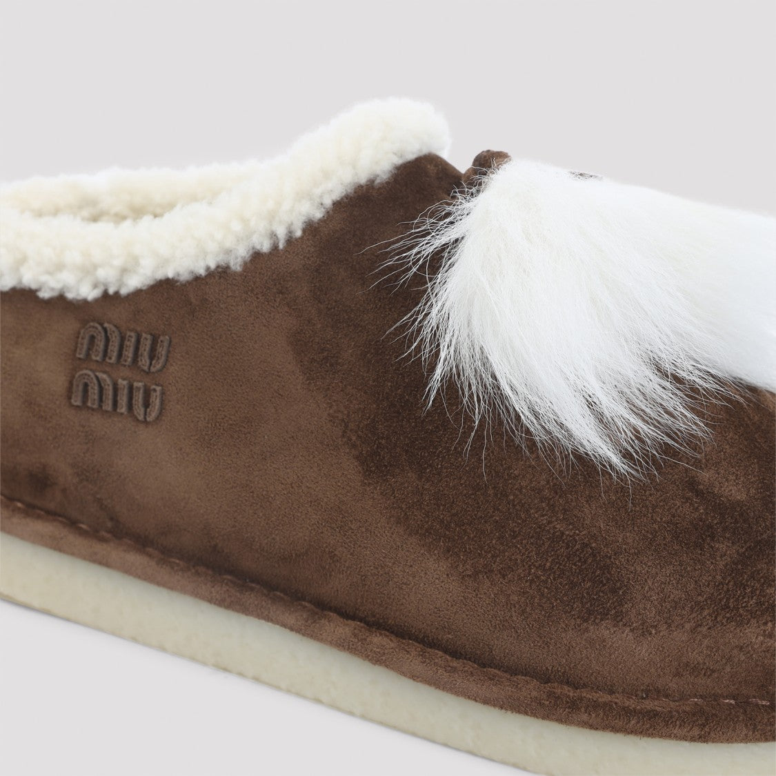 Miu Miu Suede Leather Sabot With Shearling Lining