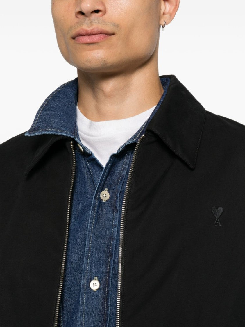 Ami Paris Cropped Jacket With Classic Collar And Embroidered Logo