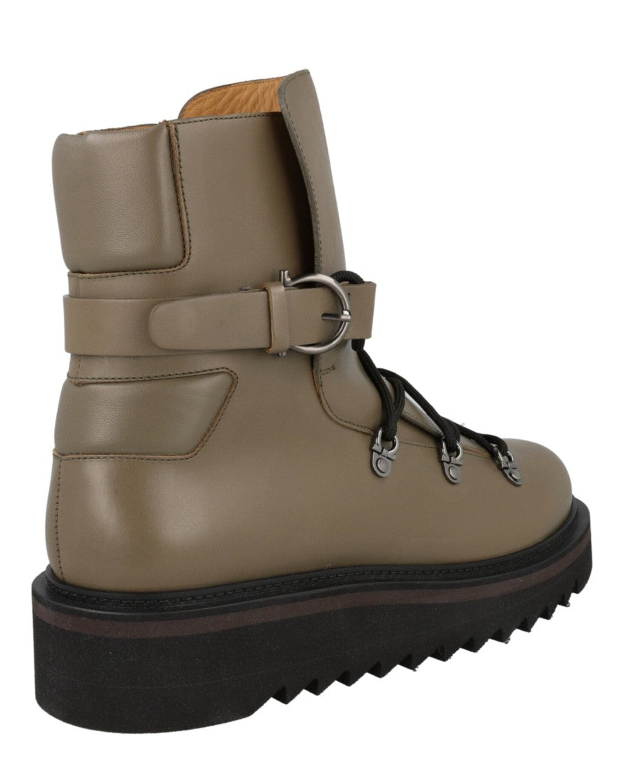 Ferragamo Lace-Up Demi Boots With Block Heel And Bungee Detail