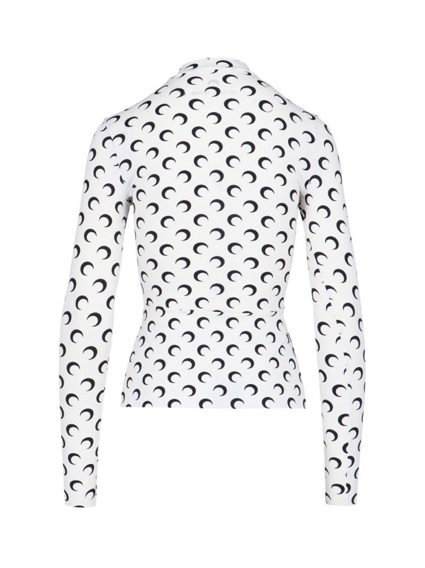 Marine Serre White Crescent Moon Fitted Long-Sleeve Top