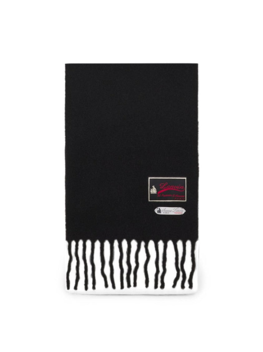 Lanvin Black Subtle Fringed Silk Nylon Scarf