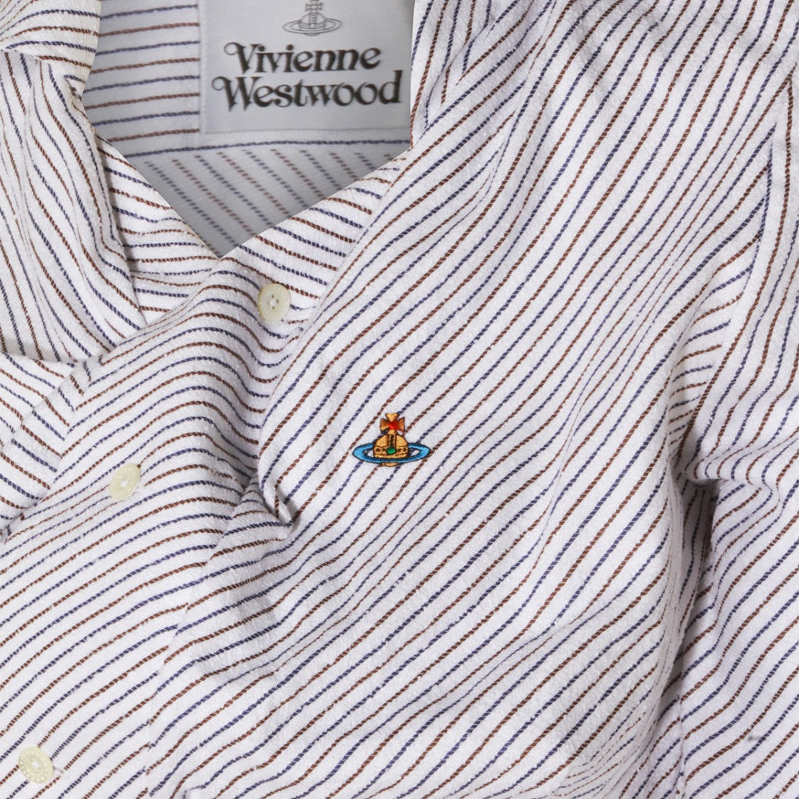 Vivienne Westwood Asymmetrical Blue And Brown Striped Shirt