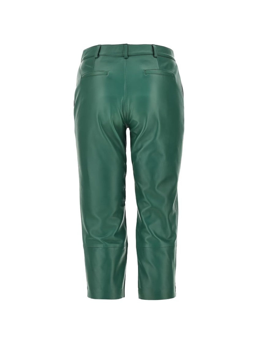 The Frankie Shop Deep Green Lamb Leather Cropped Trousers