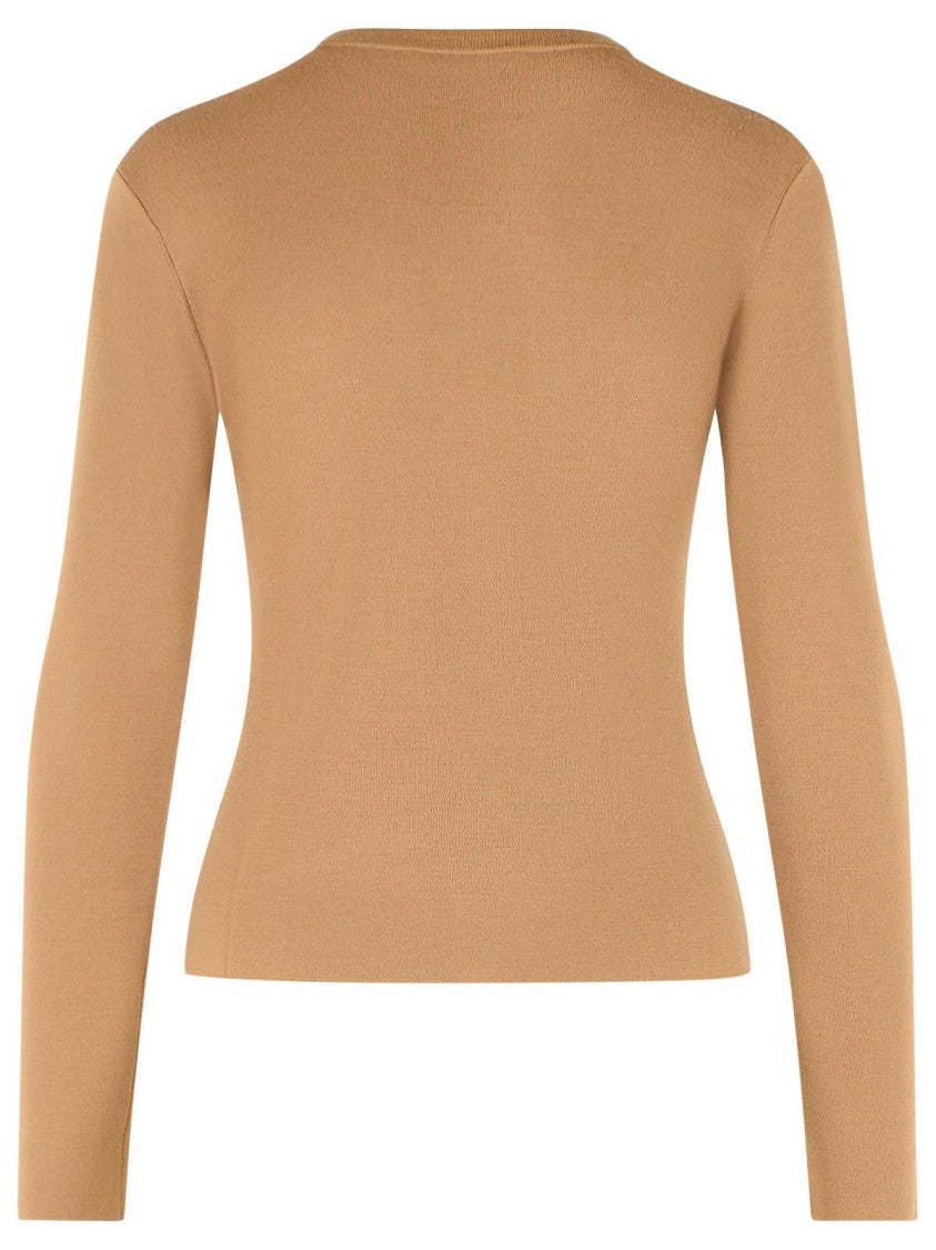 Max Mara Pure Wool Interlock Yarn Sweater With Brown Embossed Logo