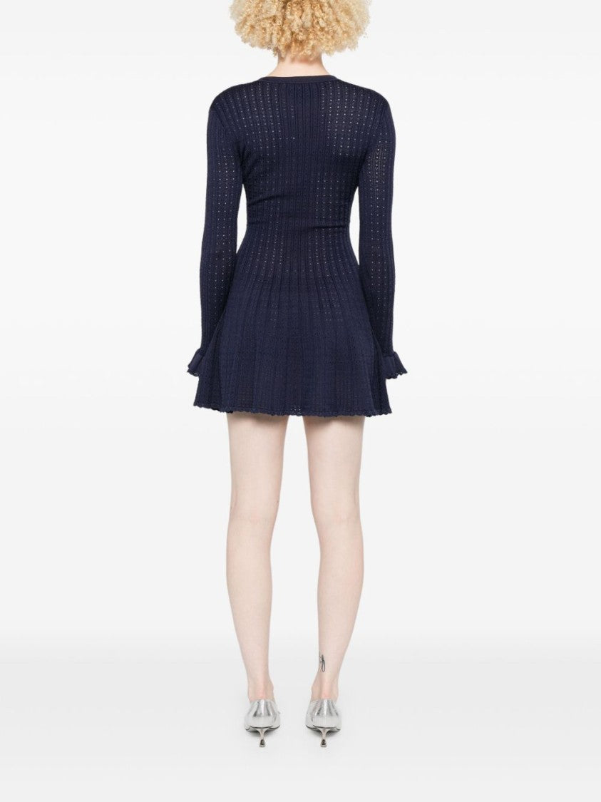 Self-Portrait Blue Mini Dress With Open-Knit Bodice