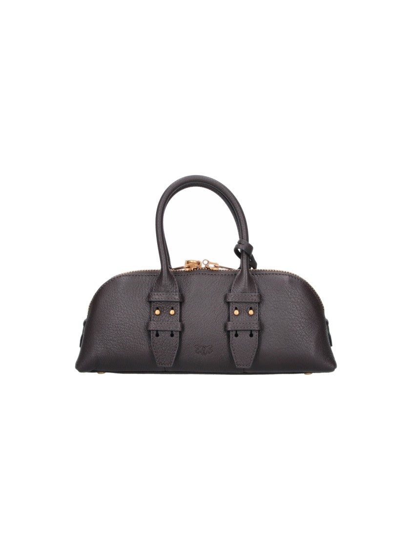 Pinko Brown Leather Horizontal Bowling Tote Bag