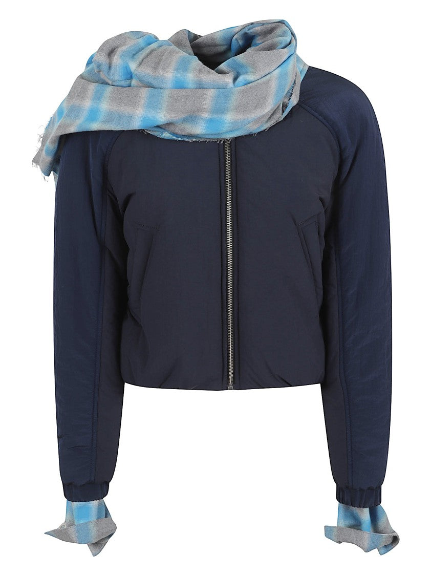Marbell Cropped Blue Jacket With Attached Scarf