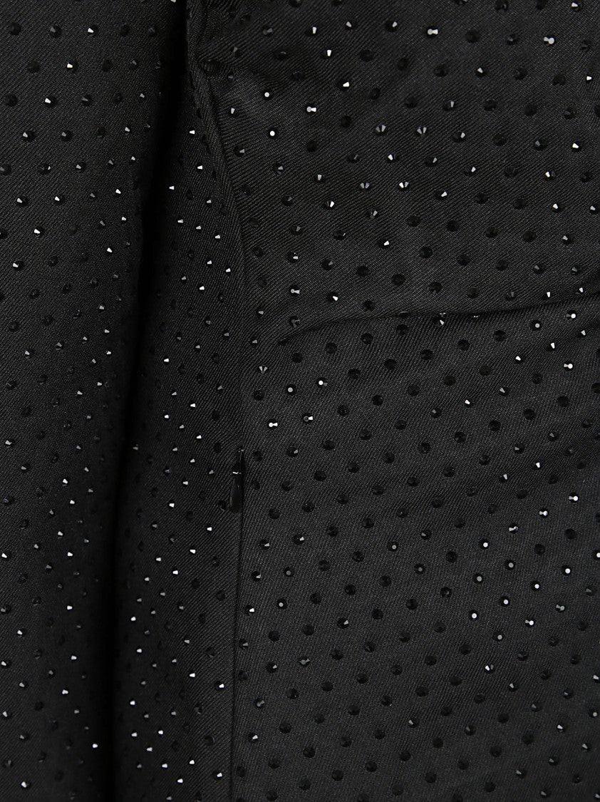 Pinko Cropped Black Rhinestone-Embellished Down Jacket With High Collar