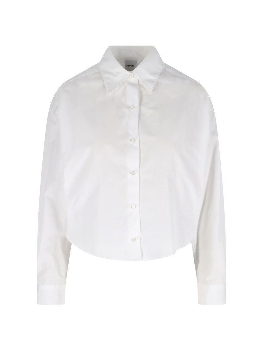 Aspesi Cotton Shirt, White, Classic Collar, Front Button Closure