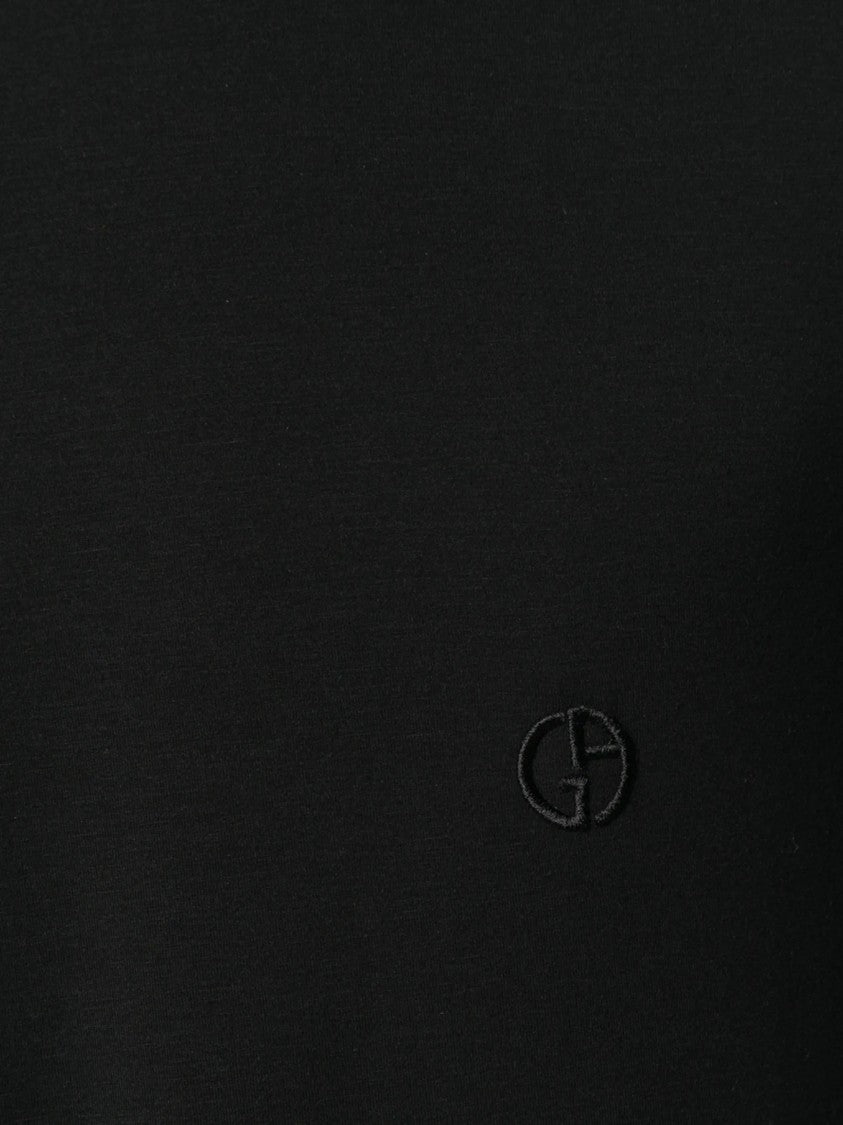 Giorgio Armani Black Minimalist Embroidered Viscose T-Shirt