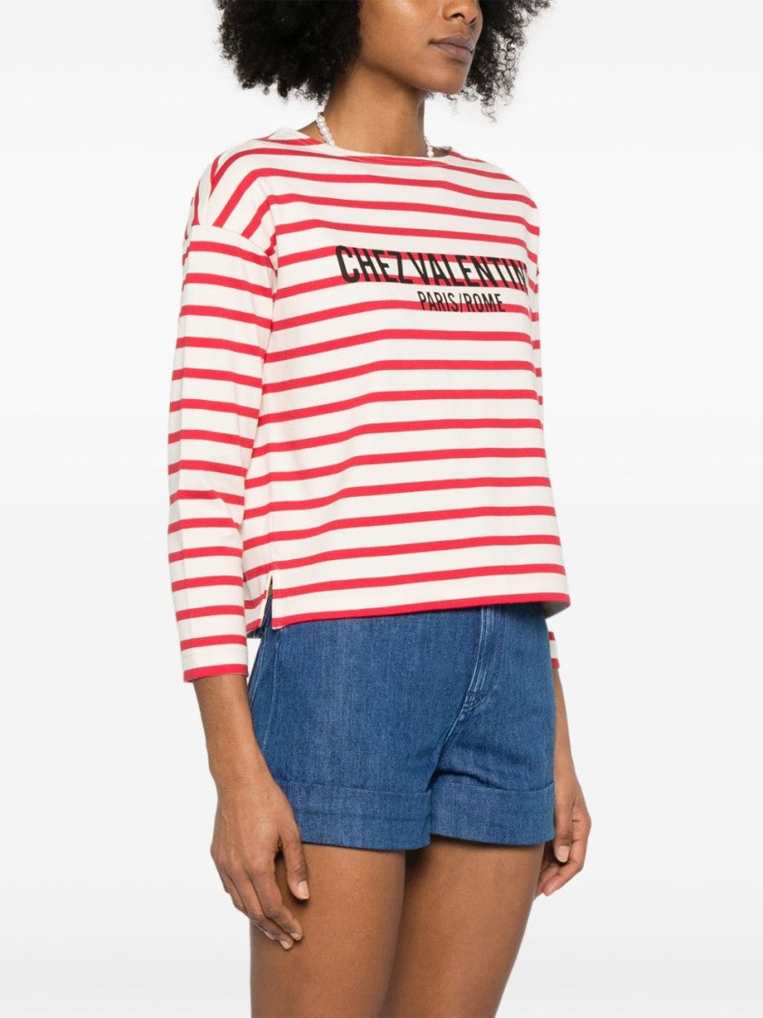 Valentino Red And White Striped Cotton T-Shirt