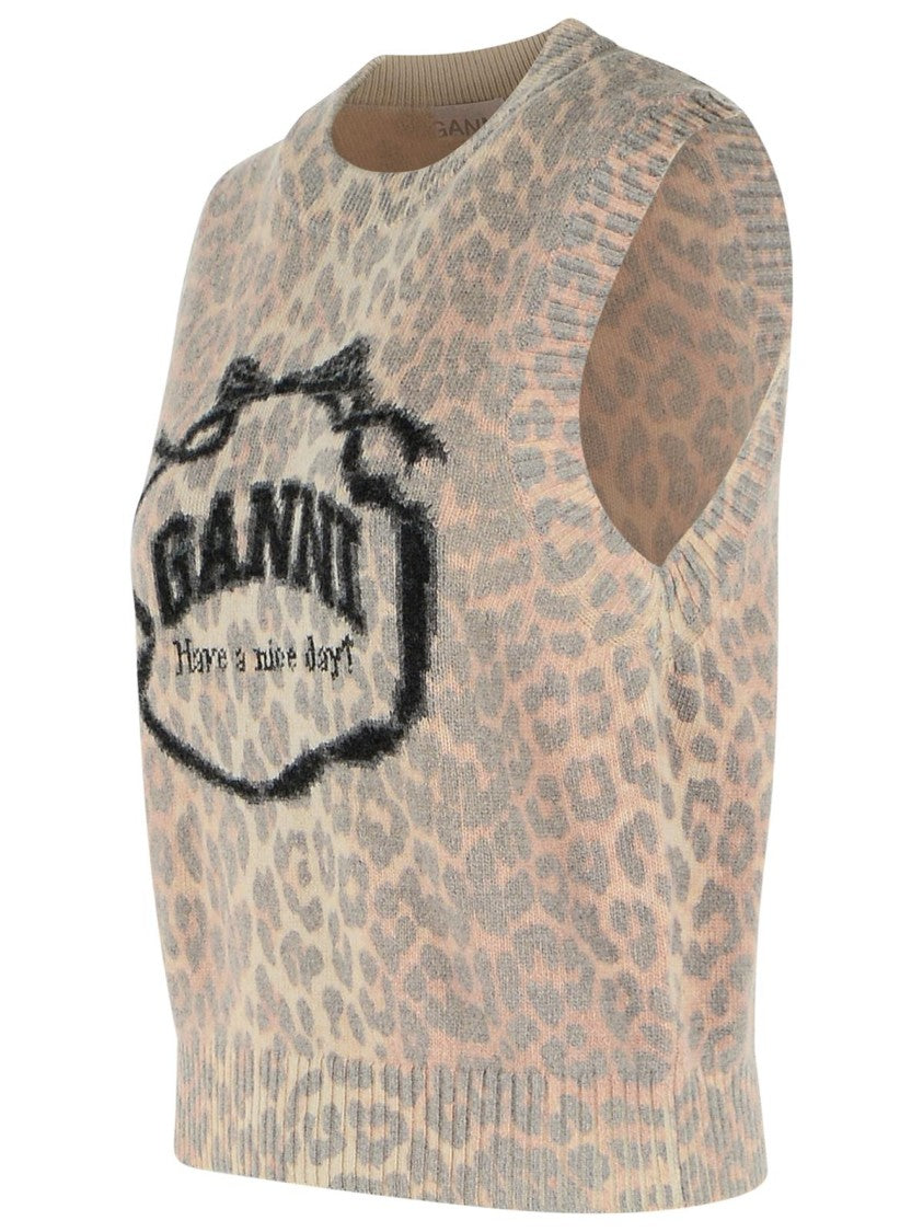 Ganni 'Leopard' Wool Blend Vest