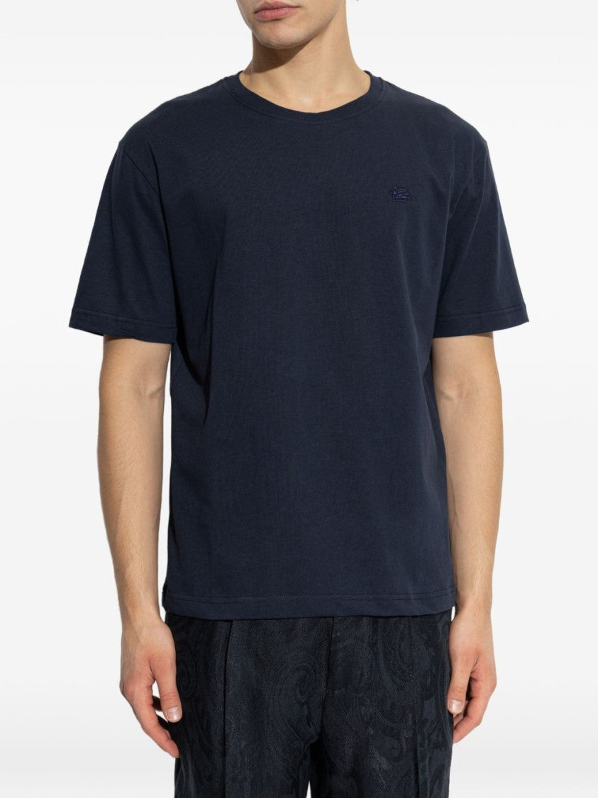 Etro Blue T-Shirt With Ribbed Crewneck