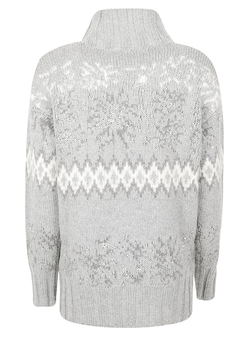 Fabiana Filippi Light Grey Sweater With High Ribbed Collar