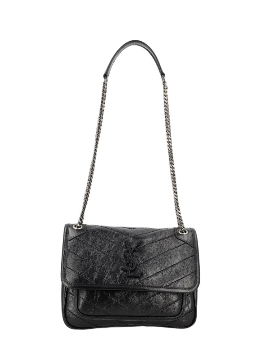 Saint Laurent Compact Rectangular Shoulder Bag With Textured Surface And Chain Strap