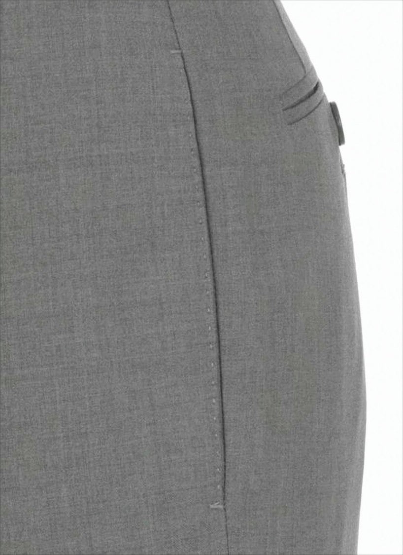 Thom Browne Tailored Grey Wool Straight Pants With Signature Stripe Detail