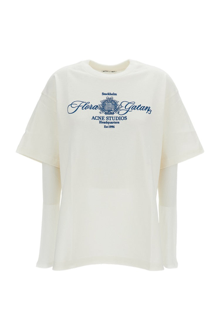Acne Studios Layered White T-Shirt With Graphic Emblem And Relaxed Fit