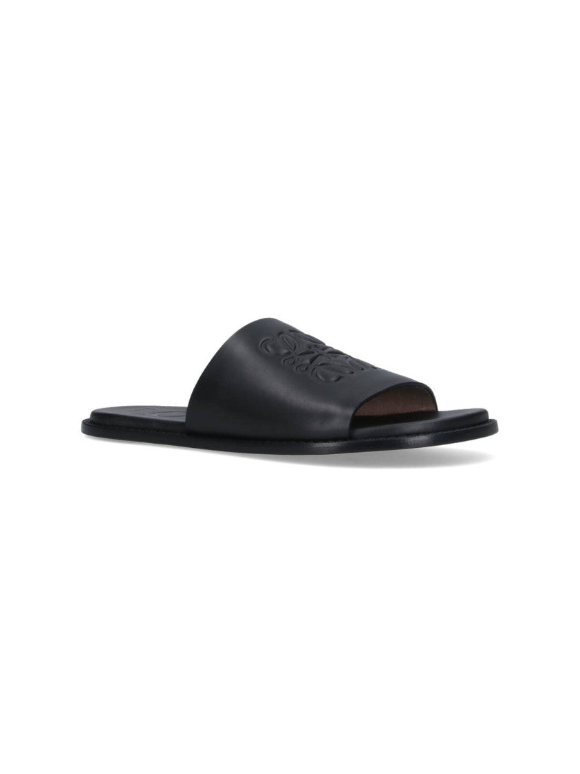 Loewe X Paula's Ibiza "Anagram Flex" Slide Sandals, In Black Calfskin