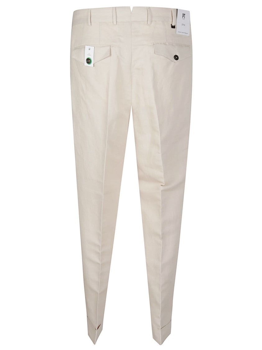 Pt Torino Carrot Linen-Cotton Pleated Pants