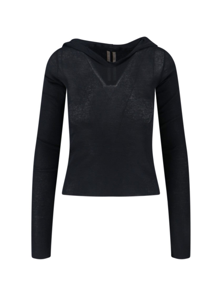 Rick Owens Black Cotton Elongated Sleeves Hoodie