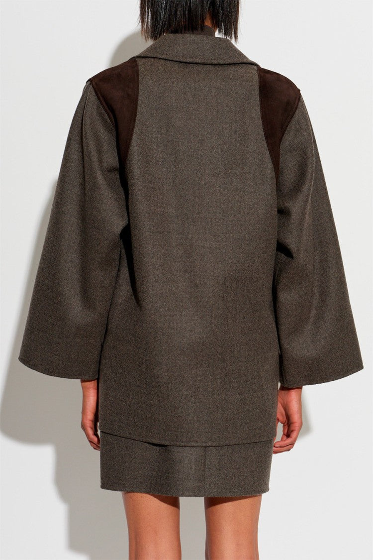 Max Mara Taupe Mxsfenice Contrast-Shoulder Virgin Wool Blazer