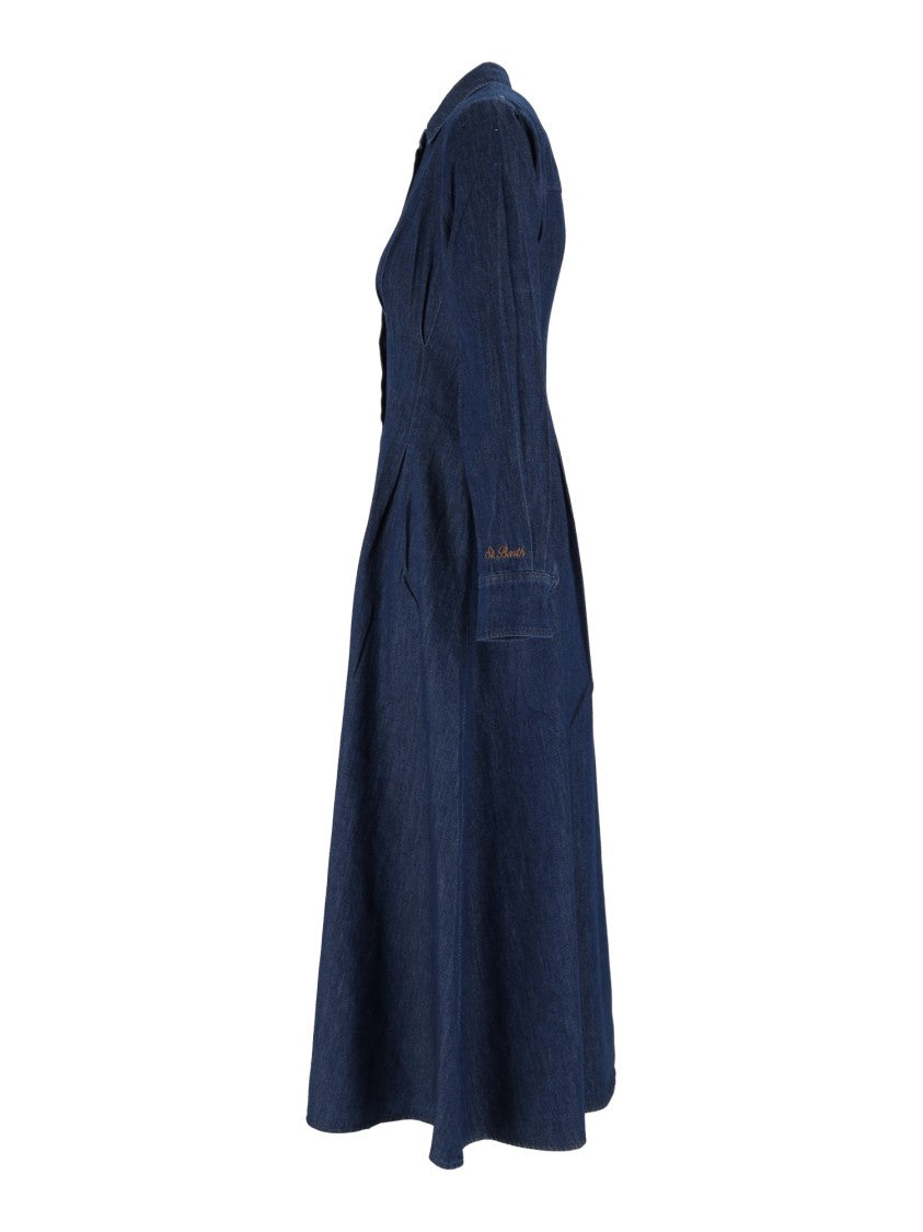 Mc2 Saint Barth Indigo A-Line Denim Midi Dress