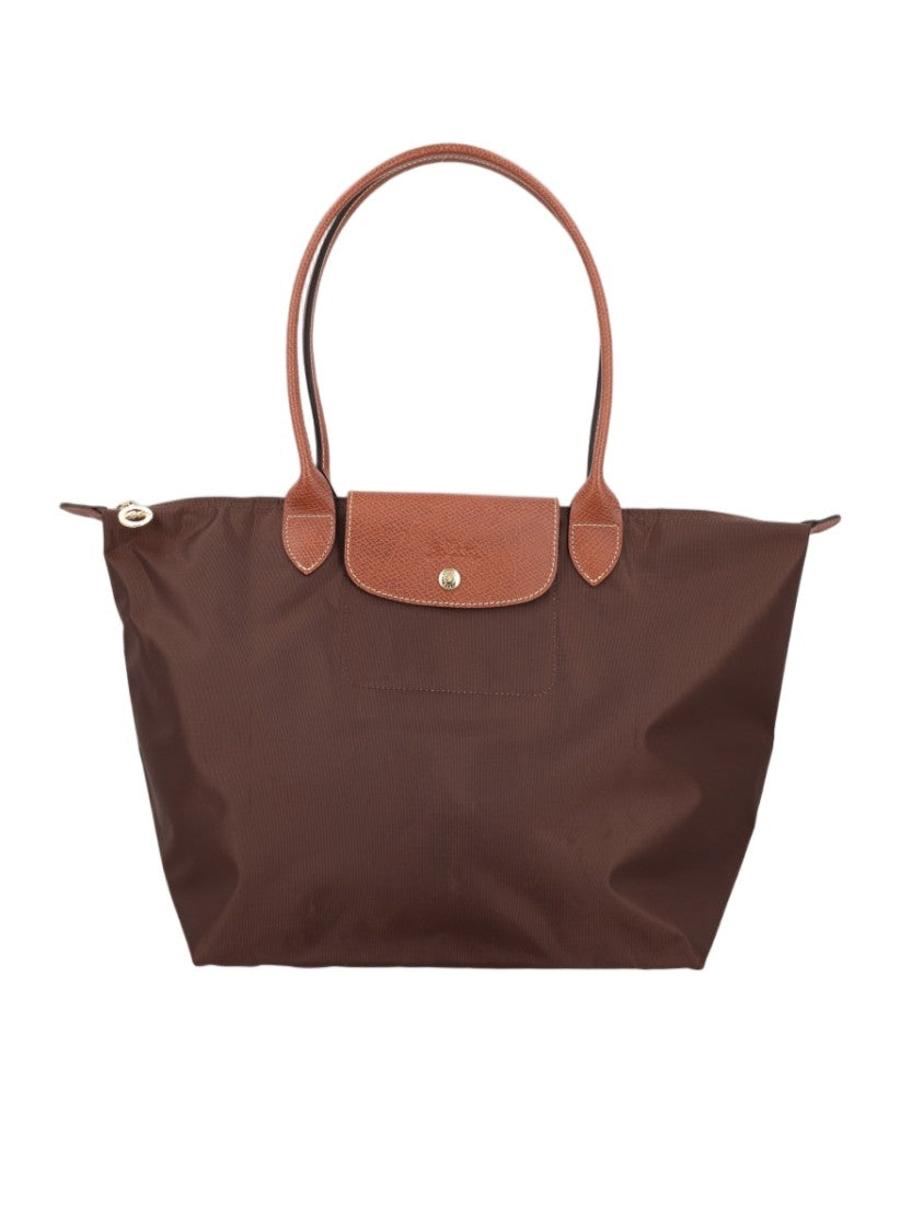 Longchamp Spacious Brown Tote Bag With Leather Accents And Flap Closure