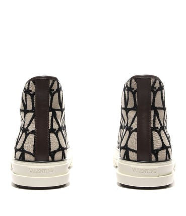 Valentino Garavani Textured Fabric High-Top Sneakers With Smooth Leather Trims