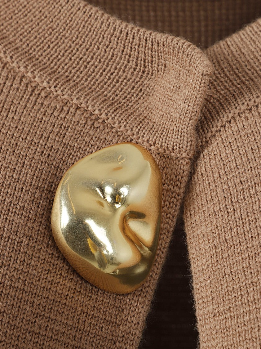 Fabiana Filippi Camel Long Sleeve Sweater With Gold-Tone Button