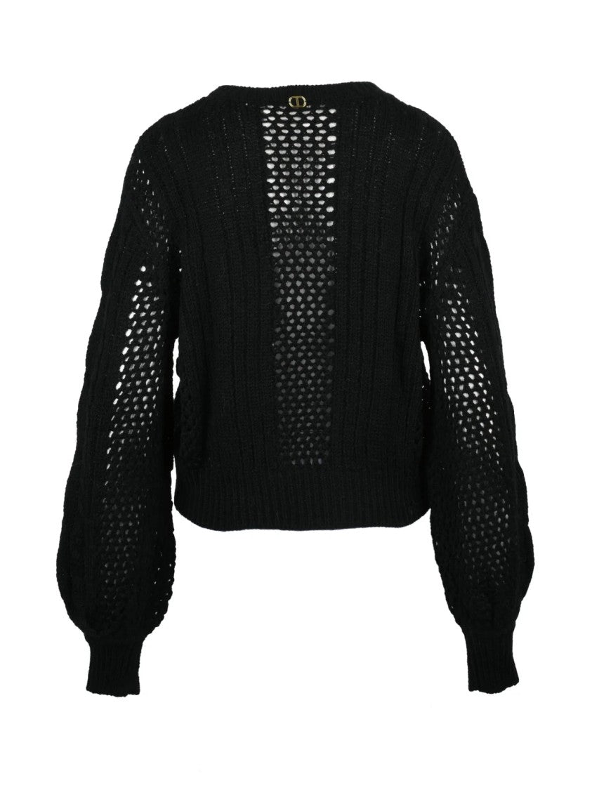 Twin-Set Black Feather Embellished Acrylic-Blend Crewneck Sweater