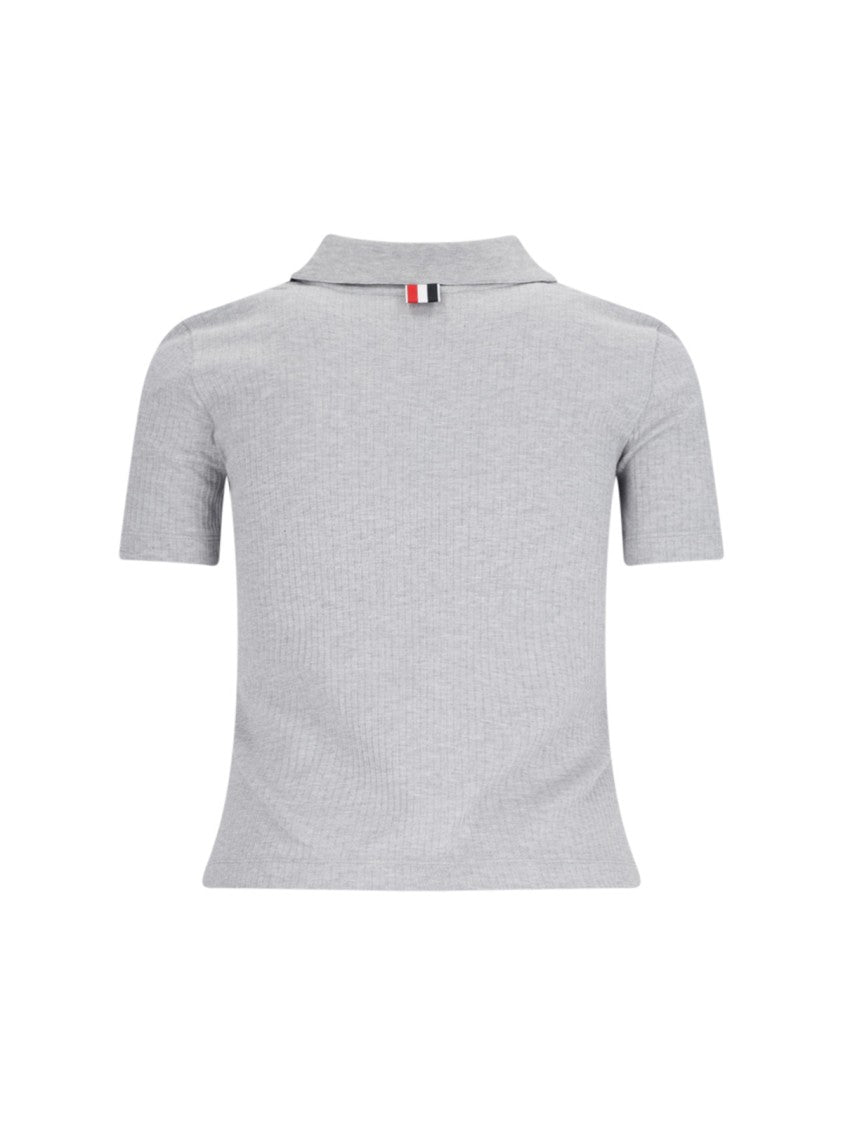 Thom Browne "Three Stripes" Knit Polo – Gray