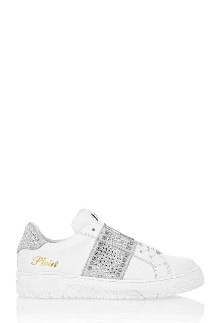 Philipp Plein White Leather Crystal-Embellished Sneakers