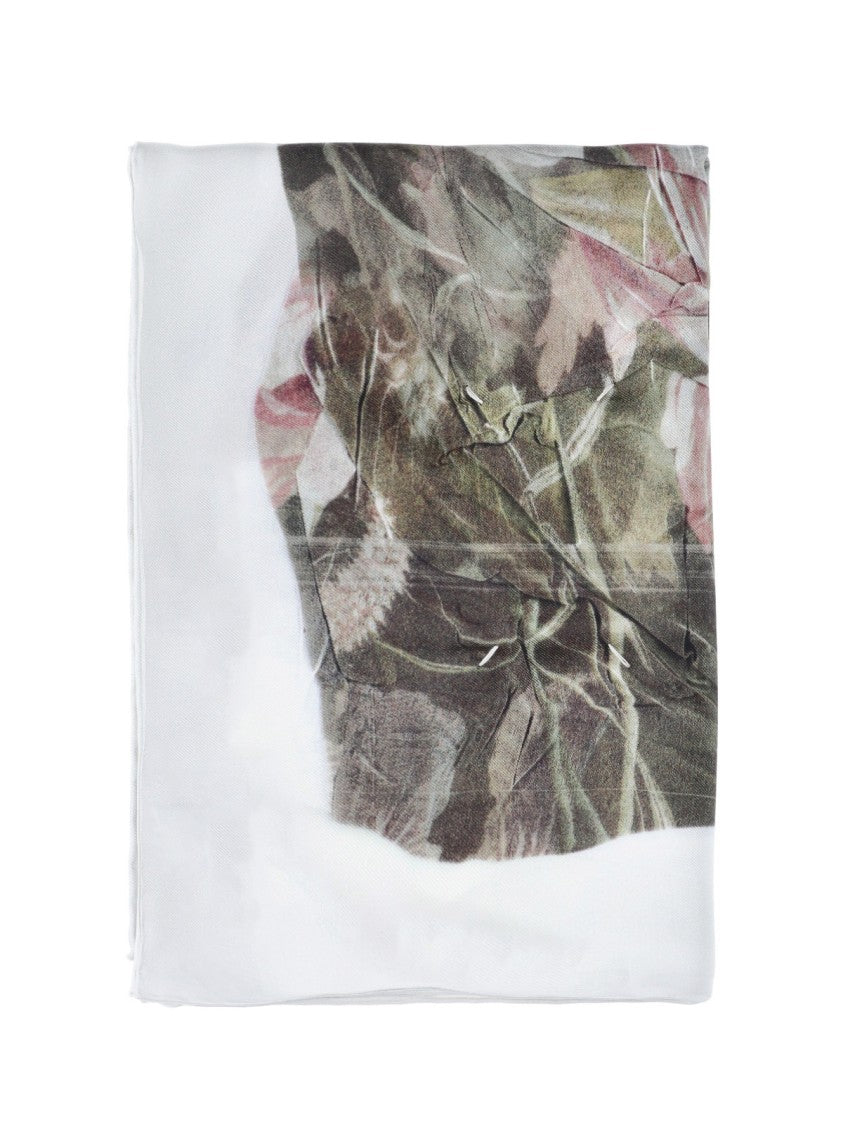 Maison Margiela Faded Floral Print Silk Scarf