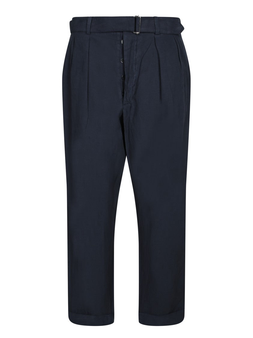 Officine Generale Tailored Blue Trousers With Pleated Front And Cropped Length