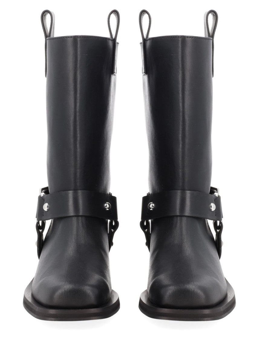 Ganni Biker Harness Silver-Tone Leather Boots