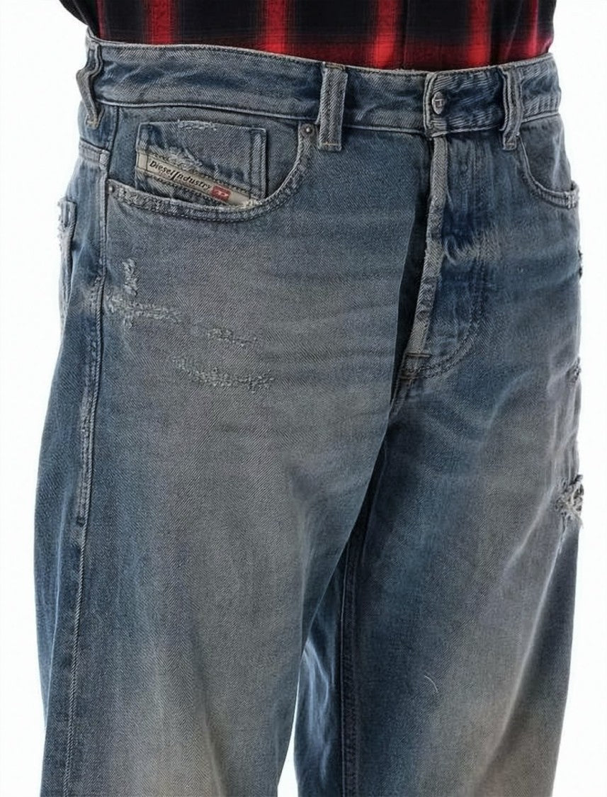 Diesel Relaxed Fit Distressed Denim Pants With Classic Five-Pocket Styling