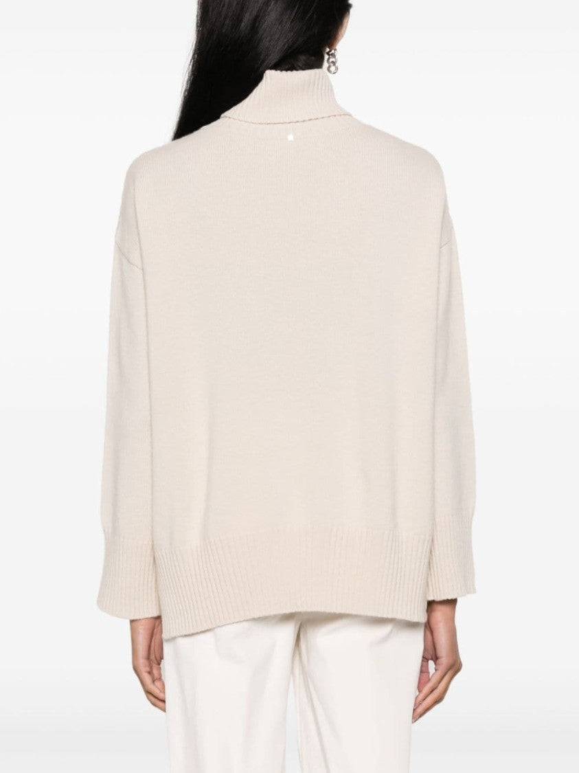 Lorena Antoniazzi Piped-Trim Roll-Neck Knitwear Beige Jumper