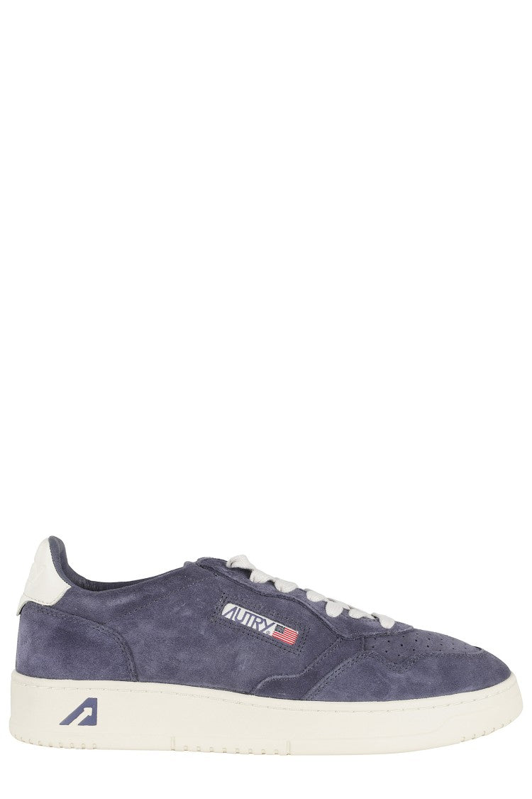 Autry Blue Medalist Low Suede-Trim Leather Sneakers