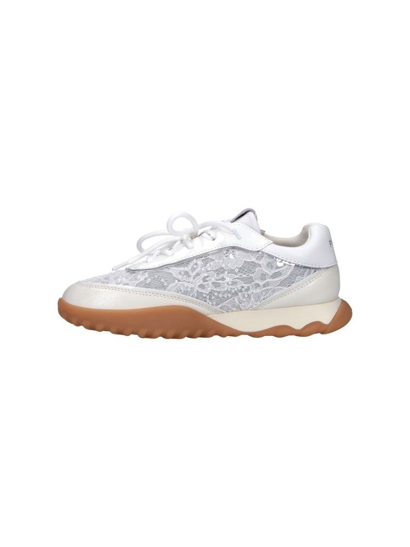 Pinko White Ariel Lace Detail Leather Sneakers
