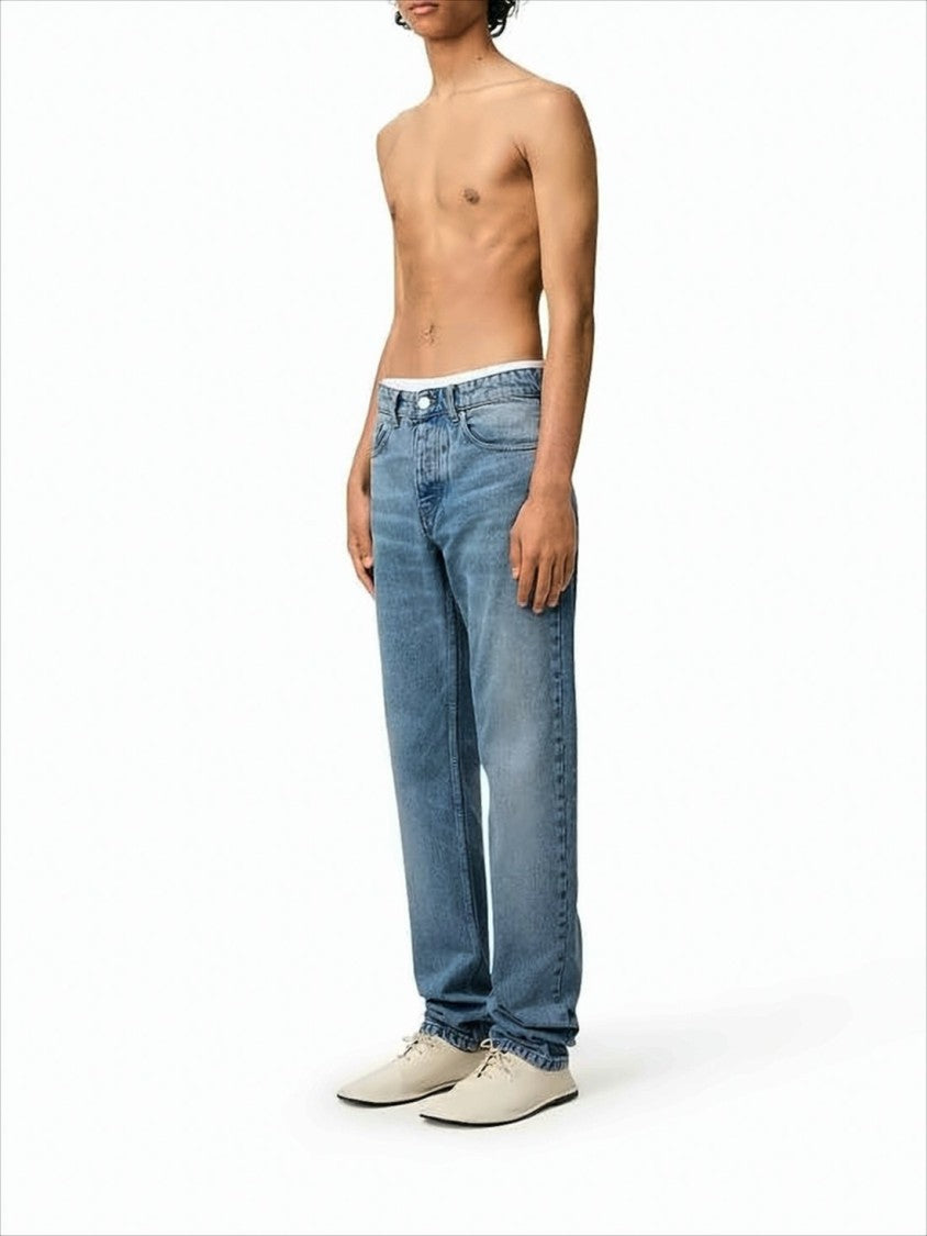 Ami Paris Medium Blue Straight-Leg Denim Pants With Five-Pocket Design