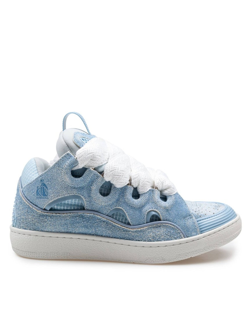 Lanvin Denim Blue Curb Sneakers Calf Nappa And Mesh