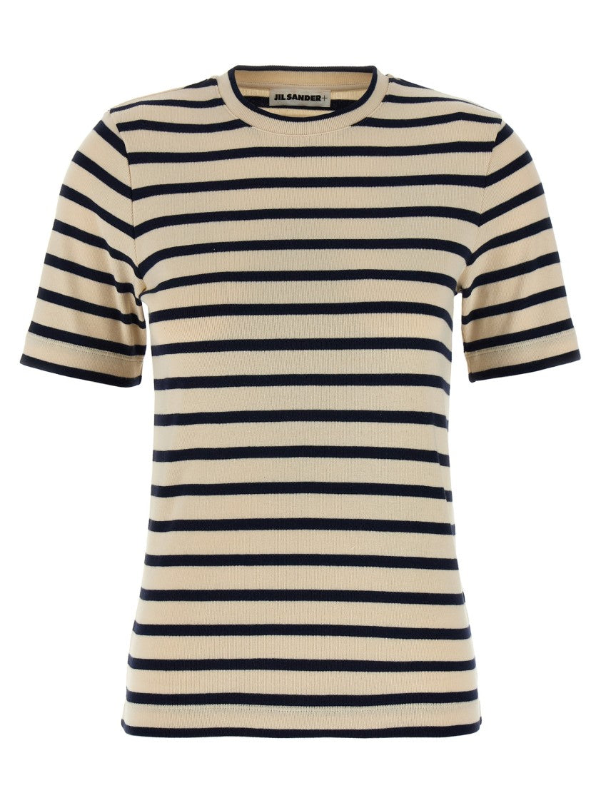Jil Sander Heavy Cotton Jersey Striped T-Shirt With Logo Patch