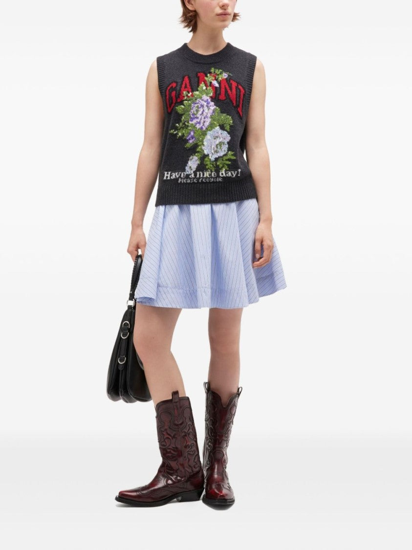 Ganni Sleeveless Knit Vest With Floral Pattern