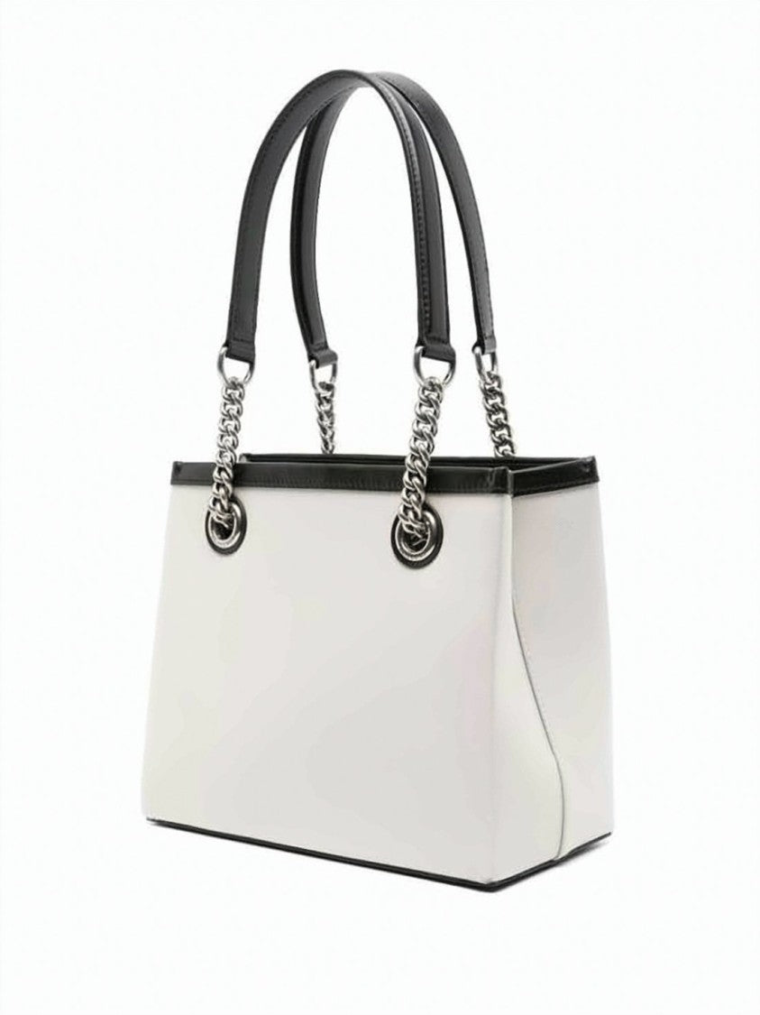 Balenciaga Structured White Tote Bag With Chain-Trimmed Handles