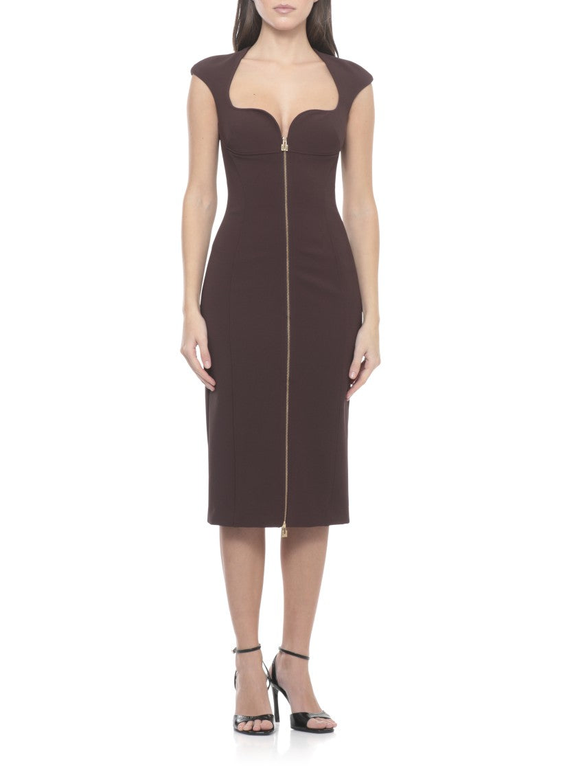 Elisabetta Franchi Fitted Midi Dress With Front Zip And Cutout Detail