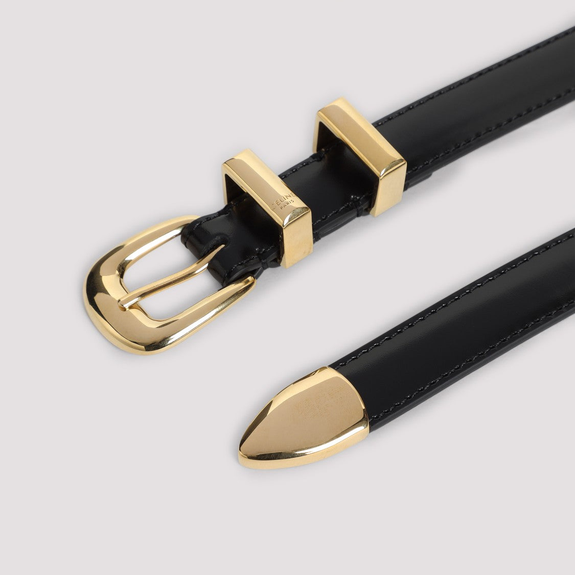 Celine Adjustable Small 18Mm Belt With Polished Brass Accents