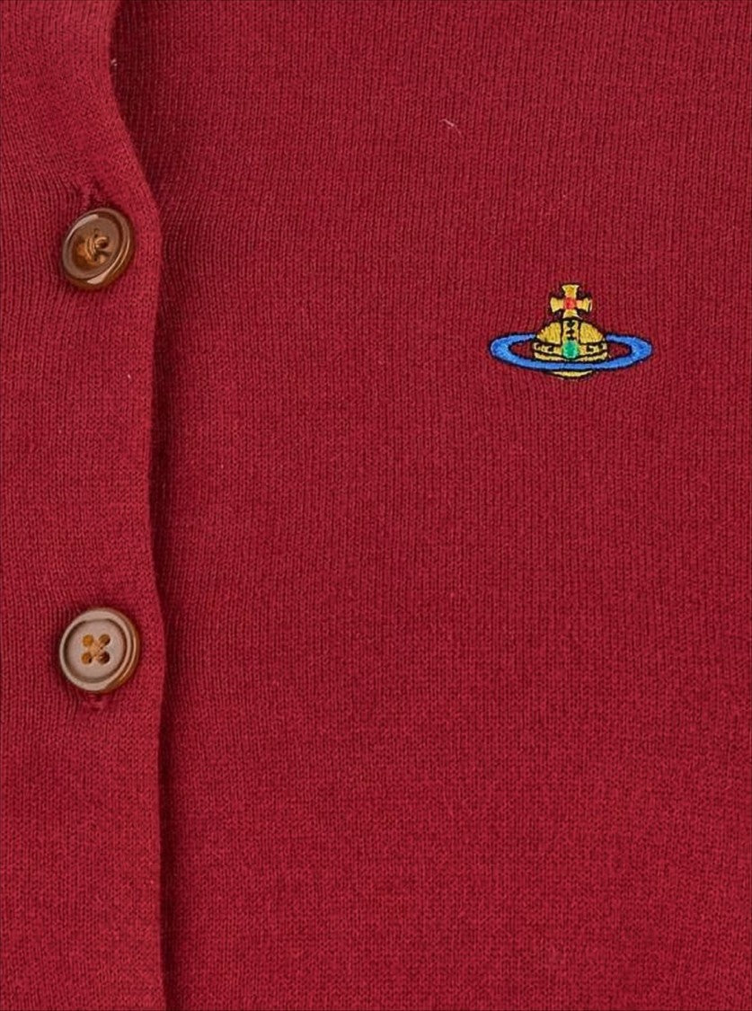 Vivienne Westwood Classic Red Cashmere Blend Cardigan With Embroidered Emblem