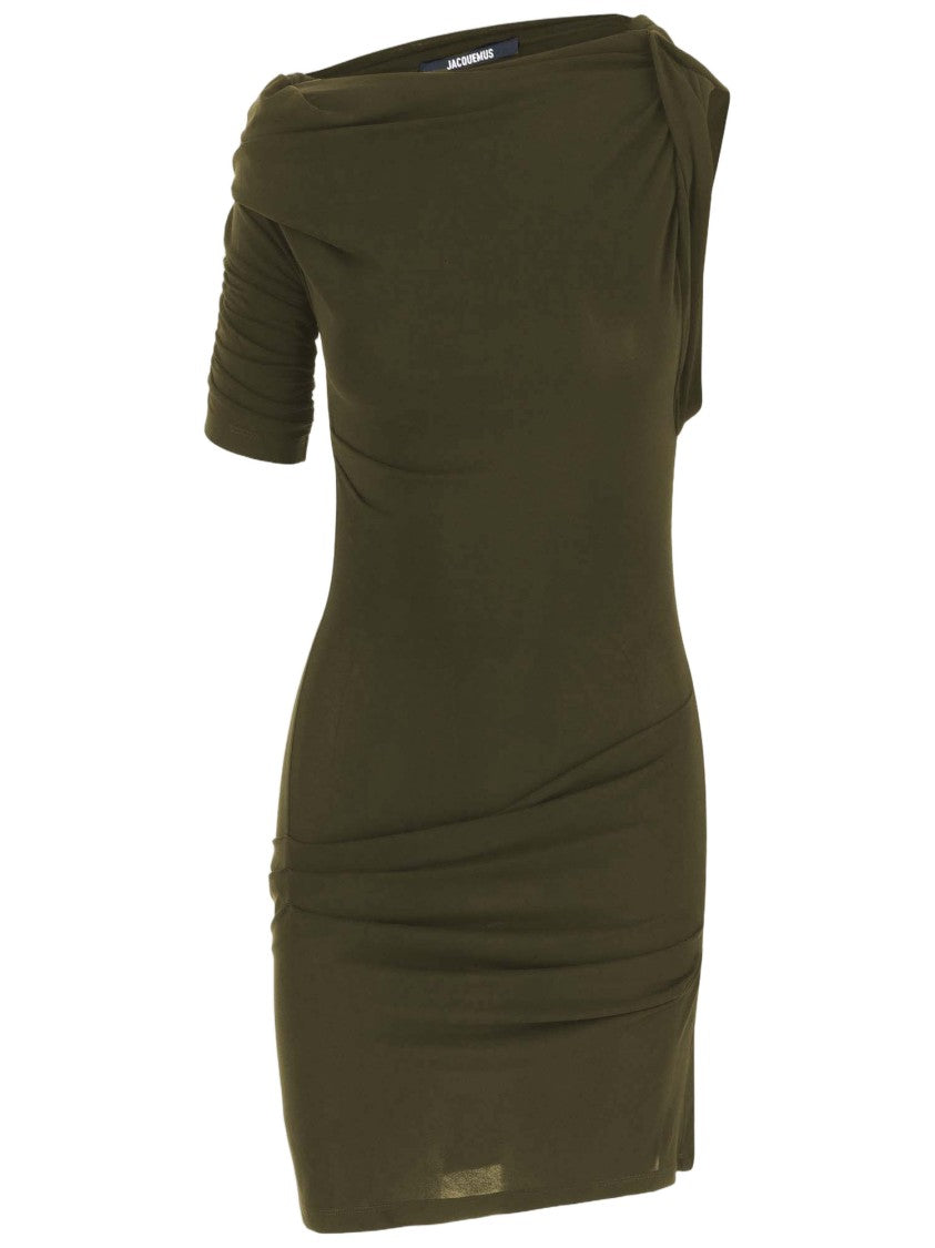 Jacquemus Dark Khaki Viscose Blend Asymmetrical Dress